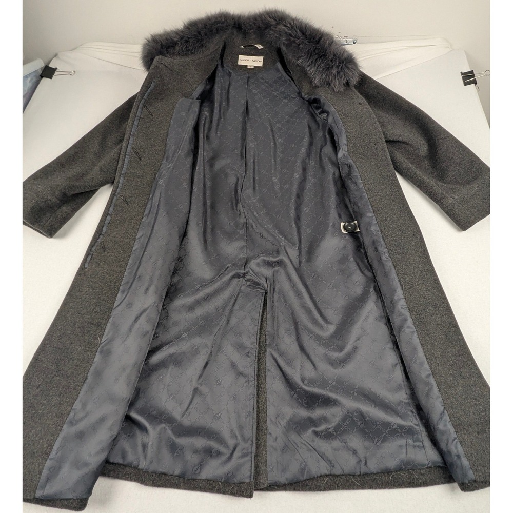 Albert Nipon Womens 10 Wool Fox Fur Trim Coat Charcoal Grey Longline 891697L - Picture 6 of 15